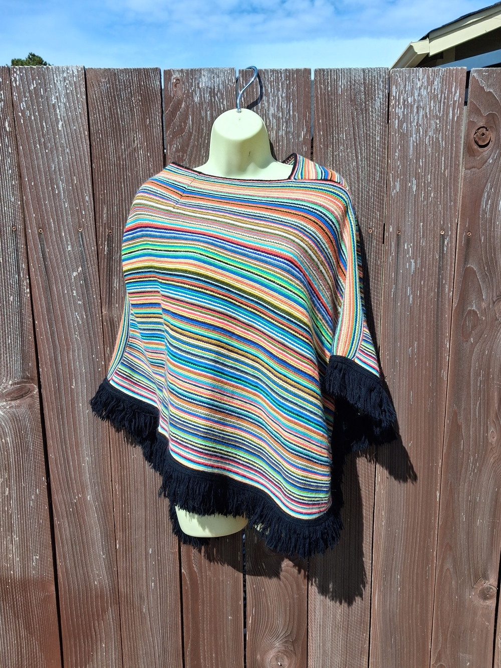 Multicolor Striped Fringe Poncho/Skirt